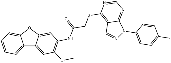Acetamide, N-(2-methoxy-3-dibenzofuranyl)-2-[[1-(4-methylphenyl)-1H-pyrazolo[3,4-d]pyrimidin-4-yl]thio]- (9CI) Structure