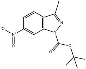 1H-INDAZOLE-1-CARBOXYLIC ACID,3-IODO-6-NITRO-,1,1-DIMETHYLETHYL ESTER 化学構造式