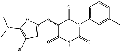 2,4,6(1H,3H,5H)-Pyrimidinetrione,  5-[[4-bromo-5-(dimethylamino)-2-furanyl]methylene]-1-(3-methylphenyl)- Struktur