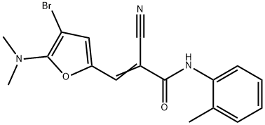 2-Propenamide,  3-[4-bromo-5-(dimethylamino)-2-furanyl]-2-cyano-N-(2-methylphenyl)-,586340-35-4,结构式