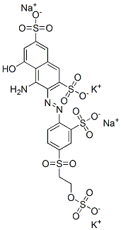 586372-44-3 4-Amino-5-hydroxy-3-[[2-sulfo-4-[[2-(sulfooxy)ethyl]sulfonyl]phenyl]azo]-2,7-naphthalenedisulfonic acid potassium sodium salt coupled with diazotized 2-amino-4-[[4-chloro-6-[[4-[[2-(sulfooxy)ethyl]sulfonyl]phenyl]amino]-1,3,5-triazin-2-yl]amino]benzenesul