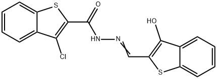 Benzo[b]thiophene-2-carboxylic acid, 3-chloro-, [(3-hydroxybenzo[b]thien-2-yl)methylene]hydrazide (9CI) 化学構造式