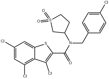 Benzo[b]thiophene-2-carboxamide, 3,4,6-trichloro-N-[(4-chlorophenyl)methyl]-N-(tetrahydro-1,1-dioxido-3-thienyl)- (9CI),587004-34-0,结构式
