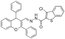 Benzo[b]thiophene-2-carboxylic acid, 3-chloro-, [(2,4-diphenyl-4H-1-benzopyran-3-yl)methylene]hydrazide (9CI) Structure