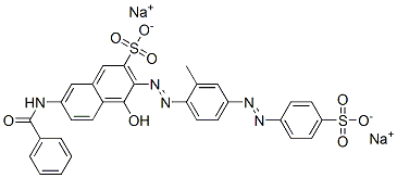 7-ベンゾイルアミノ-4-ヒドロキシ-3-[[2-メチル-4-[(4-ソジオスルホフェニル)アゾ]フェニル]アゾ]ナフタレン-2-スルホン酸ナトリウム 化学構造式
