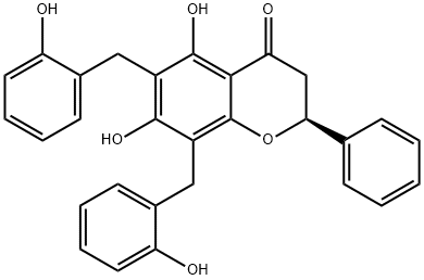 [S,(-)]-2,3-Dihydro-5,7-dihydroxy-6,8-bis[(2-hydroxyphenyl)methyl]-2-phenyl-4H-1-benzopyran-4-one,58779-09-2,结构式