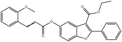 3-Benzofurancarboxylicacid,5-[[3-(2-methoxyphenyl)-1-oxo-2-propenyl]oxy]-2-phenyl-,ethylester(9CI) 化学構造式