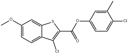 Benzo[b]thiophene-2-carboxylic acid, 3-chloro-6-methoxy-, 4-chloro-3-methylphenyl ester (9CI) 化学構造式