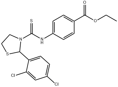 Benzoic acid, 4-[[[2-(2,4-dichlorophenyl)-3-thiazolidinyl]thioxomethyl]amino]-, ethyl ester (9CI) 化学構造式