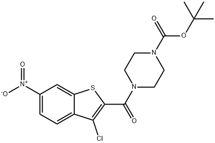 1-Piperazinecarboxylicacid,4-[(3-chloro-6-nitrobenzo[b]thien-2-yl)carbonyl]-,1,1-dimethylethylester(9CI) Structure