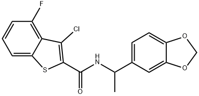 Benzo[b]thiophene-2-carboxamide, N-[1-(1,3-benzodioxol-5-yl)ethyl]-3-chloro-4-fluoro- (9CI) 化学構造式