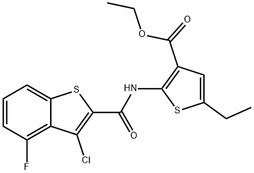 3-Thiophenecarboxylicacid,2-[[(3-chloro-4-fluorobenzo[b]thien-2-yl)carbonyl]amino]-5-ethyl-,ethylester(9CI) Structure