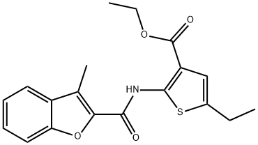 3-Thiophenecarboxylicacid,5-ethyl-2-[[(3-methyl-2-benzofuranyl)carbonyl]amino]-,ethylester(9CI) 化学構造式