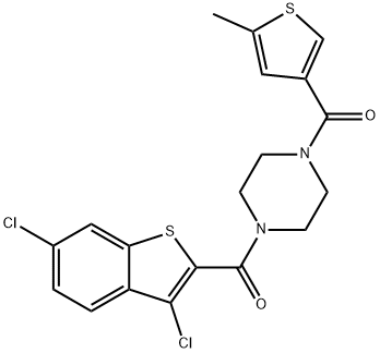 Piperazine, 1-[(3,6-dichlorobenzo[b]thien-2-yl)carbonyl]-4-[(5-methyl-3-thienyl)carbonyl]- (9CI) Structure