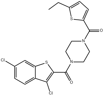 Piperazine, 1-[(3,6-dichlorobenzo[b]thien-2-yl)carbonyl]-4-[(5-ethyl-2-thienyl)carbonyl]- (9CI) 结构式