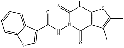 Benzo[b]thiophene-3-carboxamide, N-(1,4-dihydro-5,6-dimethyl-4-oxo-2-thioxothieno[2,3-d]pyrimidin-3(2H)-yl)- (9CI) Struktur