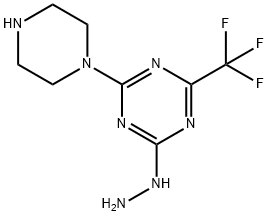 [6-(Trifluoromethyl)-4-(piperazin-1-yl)-1,3,5-triazin-2-yl]hydrazine Struktur