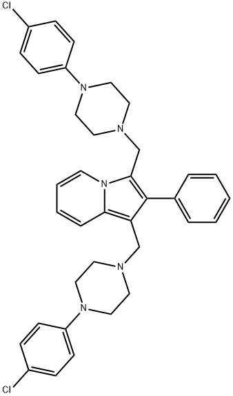 1,3-ビス[[4-(4-クロロフェニル)-1-ピペラジニル]メチル]-2-フェニルインドリジン 化学構造式