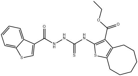 Cycloocta[b]thiophene-3-carboxylic acid, 2-[[[2-(benzo[b]thien-3-ylcarbonyl)hydrazino]thioxomethyl]amino]-4,5,6,7,8,9-hexahydro-, ethyl ester (9CI) Structure