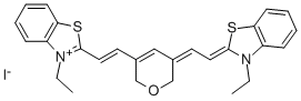 3-ETHYL-2-((E)-2-[5-((Z)-2-[3-ETHYL-1,3-BENZOTHIAZOL-2(3H)-YLIDENE]ETHYLIDENE)-2H-PYRAN-3(6H)-YL]ETHENYL)-1,3-BENZOTHIAZOL-3-IUM IODIDE Struktur