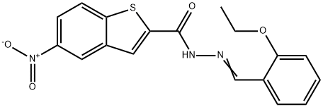 Benzo[b]thiophene-2-carboxylic acid, 5-nitro-, [(2-ethoxyphenyl)methylene]hydrazide (9CI) 化学構造式