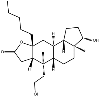 2,6beta,17beta-Trihydroxy-6alpha-pentyl-2,3-seco-5alpha-androstan-3-oi c acid gamma-lactone 化学構造式