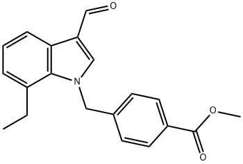 Benzoic acid, 4-[(7-ethyl-3-formyl-1H-indol-1-yl)methyl]-, methyl ester (9CI) Struktur