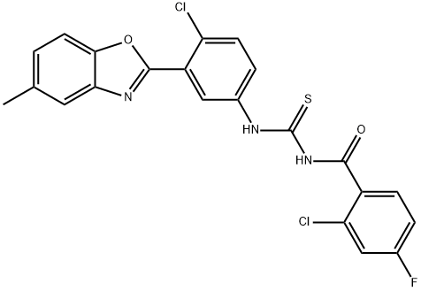 Benzamide, 2-chloro-N-[[[4-chloro-3-(5-methyl-2-benzoxazolyl)phenyl]amino]thioxomethyl]-4-fluoro- (9CI) Struktur