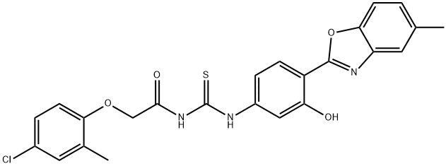 Acetamide, 2-(4-chloro-2-methylphenoxy)-N-[[[3-hydroxy-4-(5-methyl-2-benzoxazolyl)phenyl]amino]thioxomethyl]- (9CI),593238-74-5,结构式