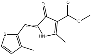 1H-Pyrrole-3-carboxylicacid,4,5-dihydro-2-methyl-5-[(3-methyl-2-thienyl)methylene]-4-oxo-,methylester(9CI) 化学構造式