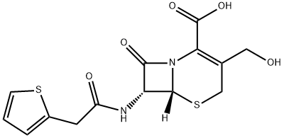 (7R)-7-[[(2-チエニルメチル)カルボニル]アミノ]-3-(ヒドロキシメチル)セファム-3-エン-4-カルボン酸 化学構造式