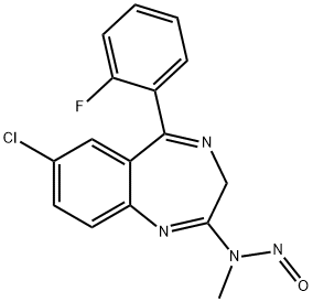 7-Chloro-5-(2-fluorophenyl)-2-(N-nitrosomethylamino)-3H-1,4-benzodiazepine Struktur