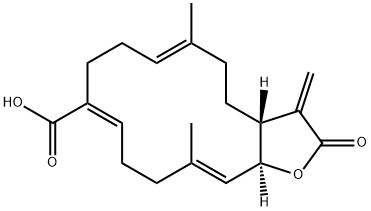 (3aR,6E,10Z,14E,15aS)-2,3,3a,4,5,8,9,12,13,15a-Decahydro-6,14-dimethyl-3-methylene-2-oxocyclotetradeca[b]furan-10-carboxylic acid Struktur