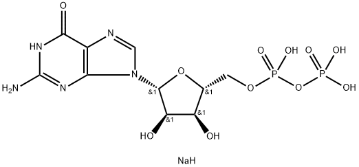 ((2R,3S,4R,5R)-5-(2-氨基-6-氧代-1H-嘌呤-9(6H)-基)-3,4-二羟基四氢呋喃-2-基)甲基二磷酸钠盐, 59652-27-6, 结构式