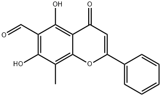 5,7-ジヒドロキシ-8-メチル-4-オキソ-2-フェニル-4H-1-ベンゾピラン-6-カルボアルデヒド 化学構造式