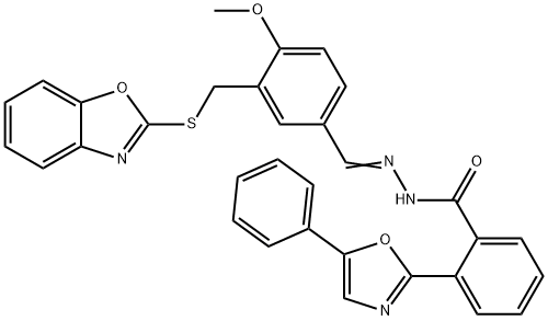Benzoic acid, 2-(5-phenyl-2-oxazolyl)-, [[3-[(2-benzoxazolylthio)methyl]-4-methoxyphenyl]methylene]hydrazide (9CI) Struktur