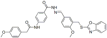 Benzoic acid, 4-[[(4-methoxyphenyl)acetyl]amino]-, [[3-[(2-benzoxazolylthio)methyl]-4-methoxyphenyl]methylene]hydrazide (9CI) Structure