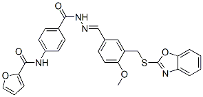 Benzoic acid, 4-[(2-furanylcarbonyl)amino]-, [[3-[(2-benzoxazolylthio)methyl]-4-methoxyphenyl]methylene]hydrazide (9CI) Structure