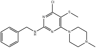 2-Benzylamino-4-(4-methylpiperazino)-5-(methylthio)-6-chloropyrimidine Struktur