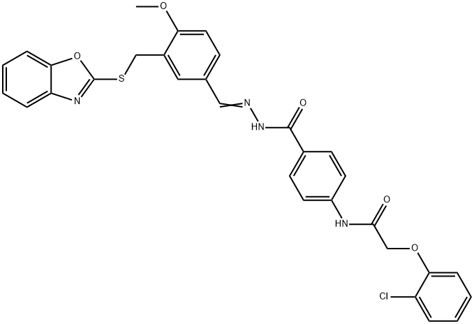Benzoic acid, 4-[[(2-chlorophenoxy)acetyl]amino]-, [[3-[(2-benzoxazolylthio)methyl]-4-methoxyphenyl]methylene]hydrazide (9CI) Structure