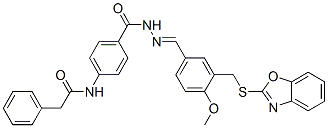 Benzoic acid, 4-[(phenylacetyl)amino]-, [[3-[(2-benzoxazolylthio)methyl]-4-methoxyphenyl]methylene]hydrazide (9CI) Structure