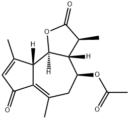 4β-(アセチルオキシ)-3,3aβ,4,5,9aβ,9bα-ヘキサヒドロ-3β,6,9-トリメチルアズレノ[4,5-b]フラン-2,7-ジオン 化学構造式
