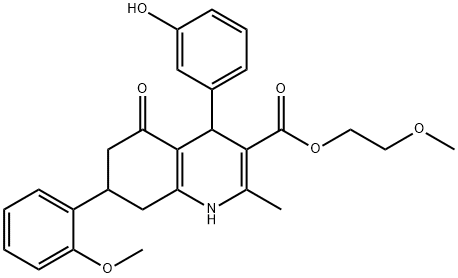 2-メトキシエチル4-(3-ヒドロキシフェニル)-7-(2-メトキシフェニル)-2-メチル-5-オキソ-1,4,5,6,7,8-ヘキサヒドロキノリン 化学構造式