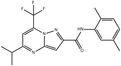Pyrazolo[1,5-a]pyrimidine-2-carboxamide, N-(2,5-dimethylphenyl)-5-(1-methylethyl)-7-(trifluoromethyl)- (9CI) Structure