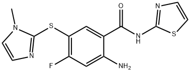 2-氨基-4-氟-5-[(1-甲基-1H-咪唑-2-基)硫基]-N-噻唑-2-基苯甲酰胺, 603107-76-2, 结构式