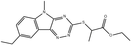 Propanoic acid, 2-[(8-ethyl-5-methyl-5H-1,2,4-triazino[5,6-b]indol-3-yl)thio]-, ethyl ester (9CI) Struktur