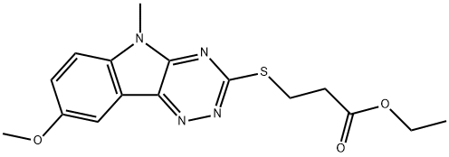 Propanoic acid, 3-[(8-methoxy-5-methyl-5H-1,2,4-triazino[5,6-b]indol-3-yl)thio]-, ethyl ester (9CI) Struktur