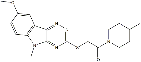 Piperidine, 1-[[(8-methoxy-5-methyl-5H-1,2,4-triazino[5,6-b]indol-3-yl)thio]acetyl]-4-methyl- (9CI) Struktur