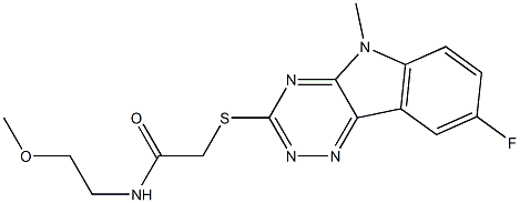 Acetamide, 2-[(8-fluoro-5-methyl-5H-1,2,4-triazino[5,6-b]indol-3-yl)thio]-N-(2-methoxyethyl)- (9CI) Structure