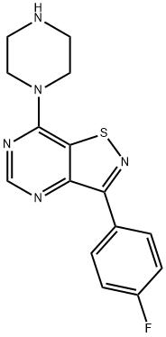 Isothiazolo[4,5-d]pyrimidine, 3-(4-fluorophenyl)-7-(1-piperazinyl)- (9CI) 化学構造式